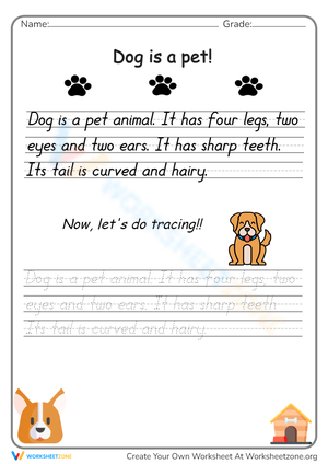 Handwriting Worksheet: Dog is A Pet!