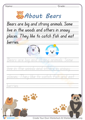 Bears Handwriting Worksheet