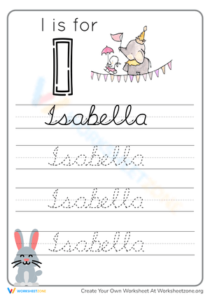 Letter I Tracing: I is for Isabella