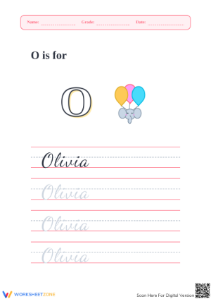 Cursive Letter O Tracing | Grade 1 Printable Worksheet