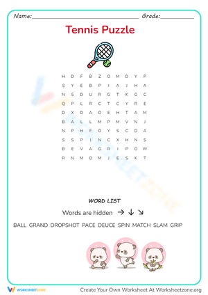 Tennis Puzzle Worksheet