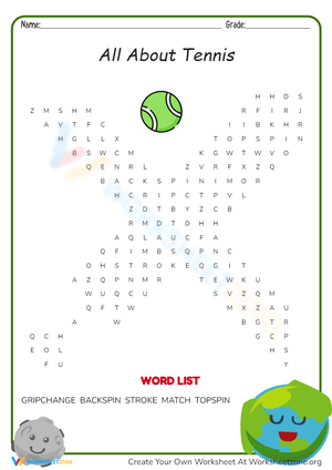 All About Tennis Worksheet