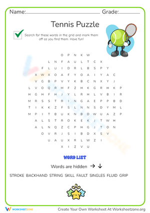 Engaging Tennis Puzzle Worksheet for Sports Enthusiasts