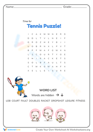 Tennis Puzzle Worksheet for Sports Lovers