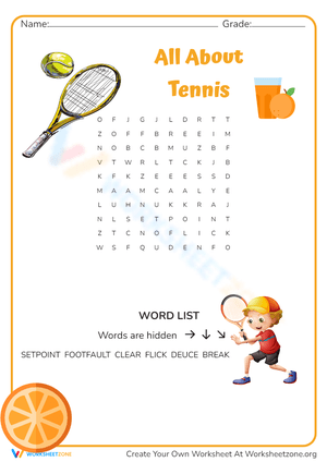 All About Tennis Worksheet for Sports Education