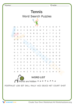 Tennis Word Search Puzzle