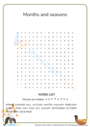 Months and Seasons Word Search