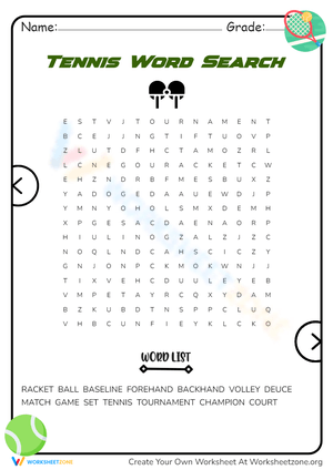 Tennis Word Search