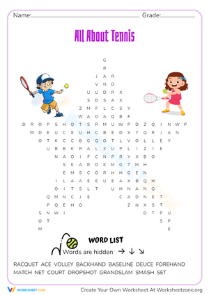 All About Tennis Word Search