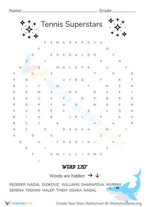 Tennis Superstars Worksheet