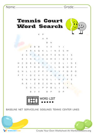 Tennis Court Word Search
