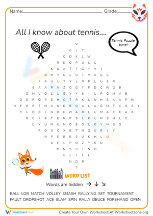 All I Know About Tennis Worksheet