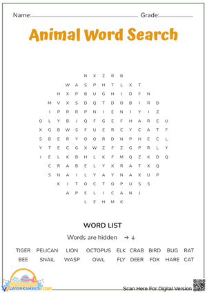Fun Animal Word Search for Kids