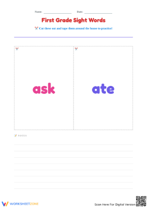 Printable First Grade Sight Words Flashcards