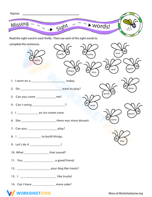 Missing Sight Words Worksheet