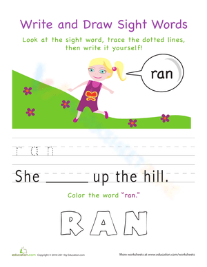 Write Draw Sight Words Ran Worksheet