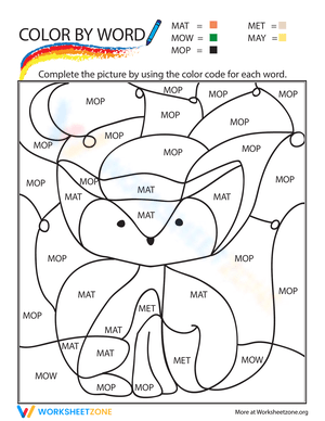 Fox Color by Sight Word — Printable Worksheet
