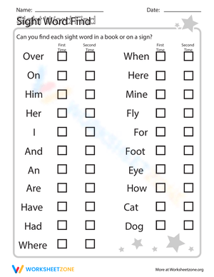 Sight Word Find Worksheet