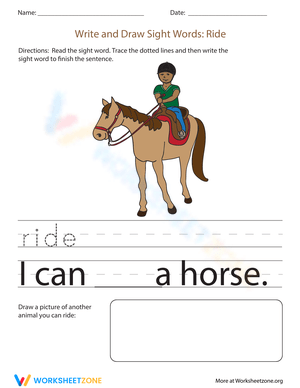 Write and Draw Sight Words Ride Worksheet