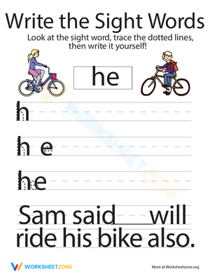 Seeing Sight Words He Worksheet