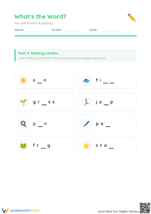 Grade 1 Phonics & Spelling — Printable No-Prep Worksheet