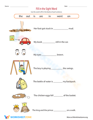 Fill In The Sight Word Worksheet