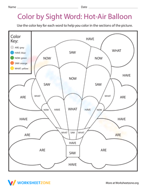 Color by Sight Word: Hot-Air Balloon