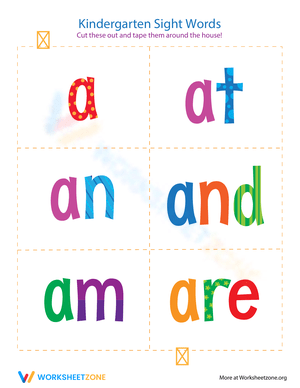 Kindergarten Sight Words: A to Are