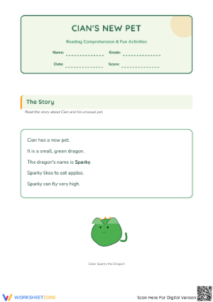 Grade 1 Reading Comprehension: Cian's New Pet — Printable