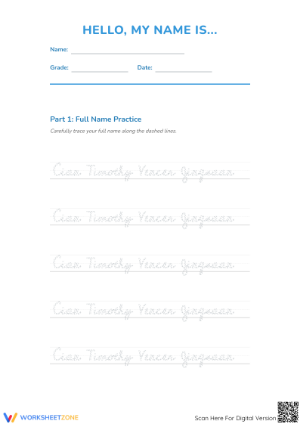 Cursive Name Tracing Practice Worksheet