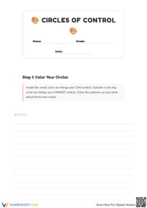 Circle of Control Coloring Sheets for Self-Awareness