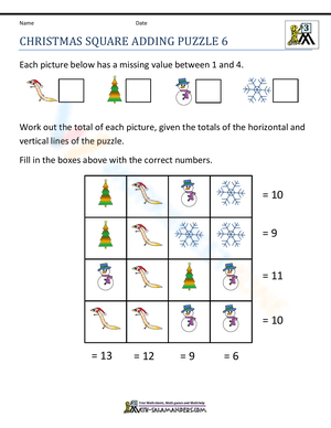 Holiday Chrismas Square Puzzle Worksheet