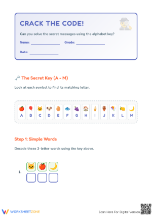 Grade 1 Crack The Code — Printable No-Prep Worksheet