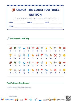 Printable Crack The Code Football Worksheet — Grade 1-3