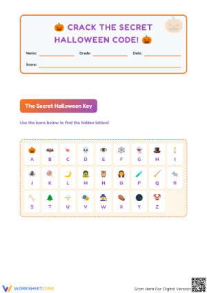 Printable Halloween Crack the Code Worksheet — Grades 1-3