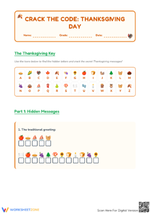 Thanksgiving Crack the Code Printable | Essential Grade 1-3