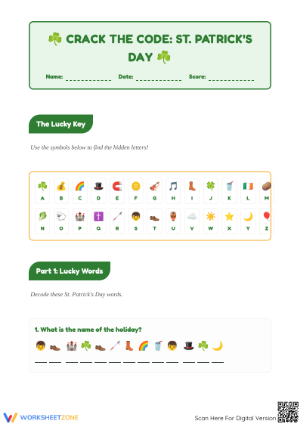 Printable Crack the Code Worksheet | St. Patrick's Day