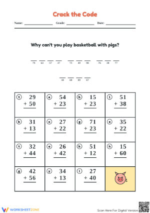 Printable Crack the Code Pig Addition — Grade 2 Aligned