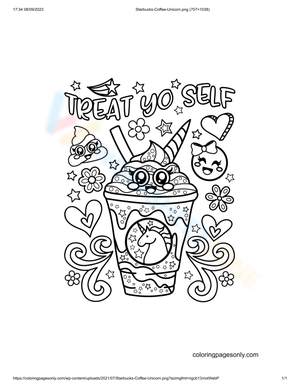 Starbucks Coffee Unicorn: Coloring Page