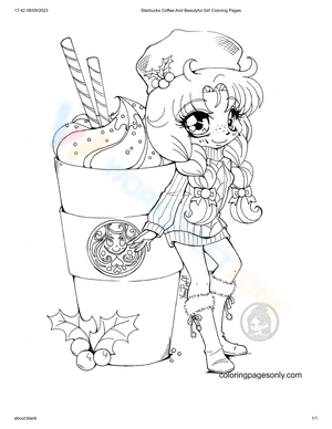 Starbucks and Beautiful Girl: Coloring Page