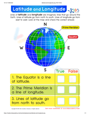 Latitude and Longitude Worksheet for Kids