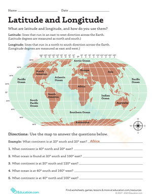 Latitude and Longitude Exercise Worksheet