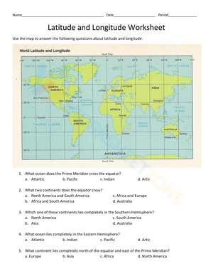 World Latitude and Longitude Worksheet