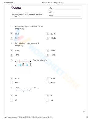 Segment Addition and Midpoint Formula