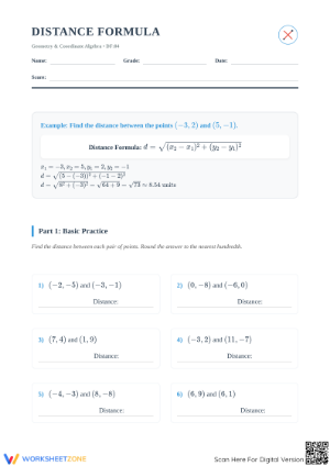 Distance Formula Worksheet | Grade 8 Essential Math