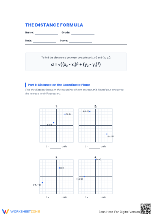 Distance Formula Worksheet | Grade 8 Printable Math