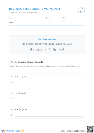 Printable Distance Formula Worksheet | Grades 7-9 Math