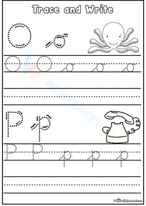 Alphabet Letters Tracing O and P
