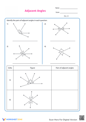 Geometry Adjacent Angles Exercise
