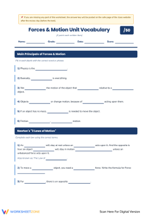 Forces & Motion: Vocabulary Building Worksheet